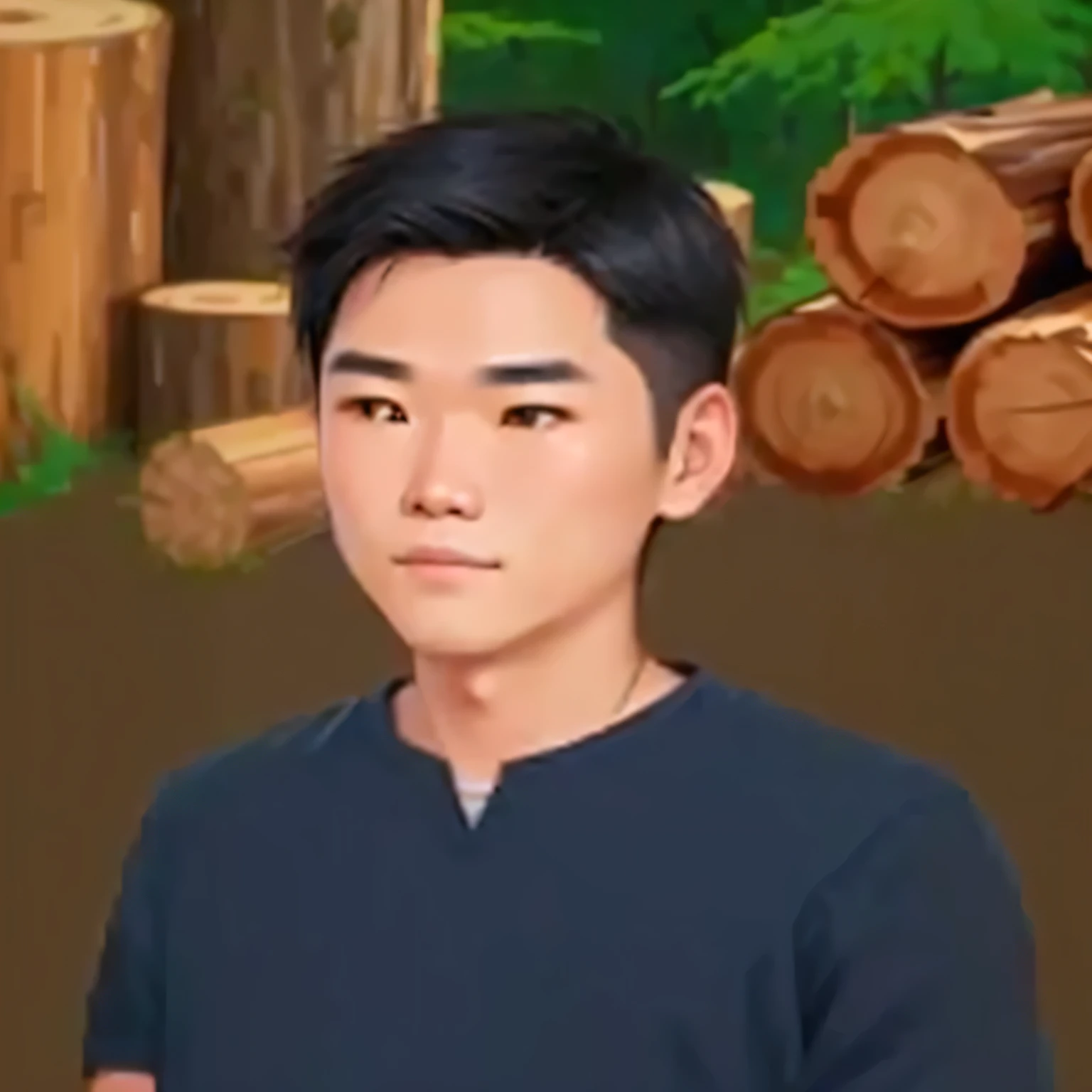 a close up of a person with a cell phone near a pile of logs, realism artstyle, inspired by Ni Yuanlu, inspired by Kim Myeong-guk, inspired by Sim Sa-jeong, avatar image, south east asian with round face, realistic portrait, realistic artstyle, upper body 2d game avatar, semi realistic, realistic person, hyperrealistic teen