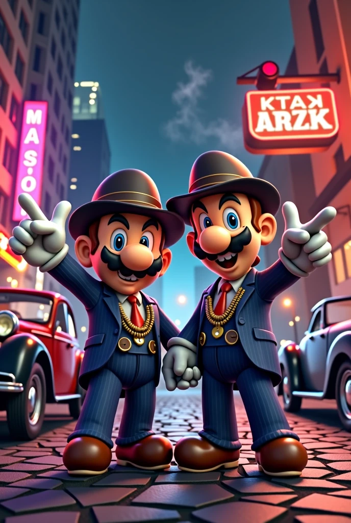 Mario bros dressed as a gangster
