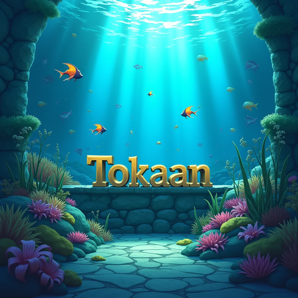 Make me an ocean-themed streamer background with Tokaan written on the wall