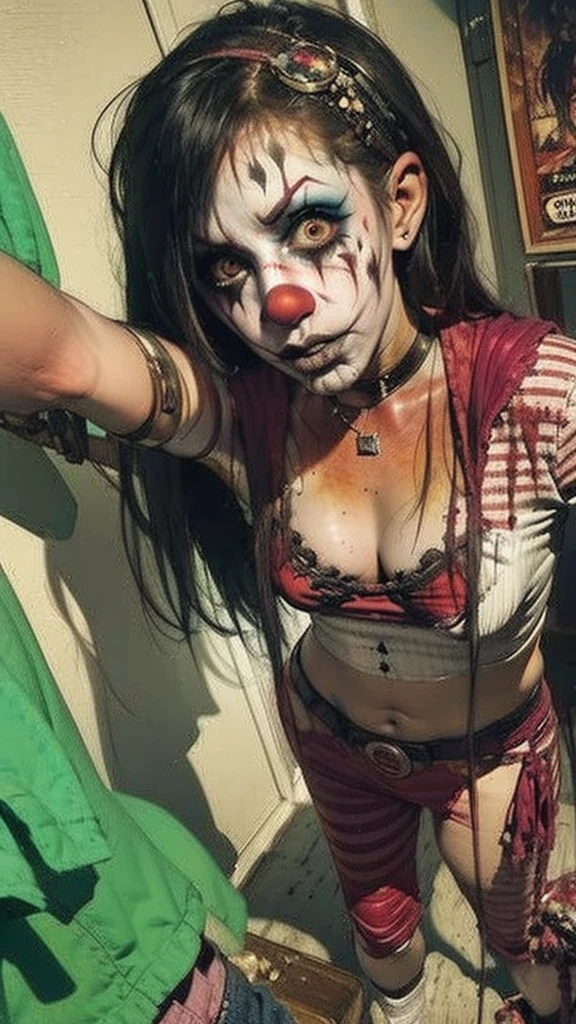 a dark and eerie night carnival, a lone clown looking up at the sky, horror style, dark moody atmosphere, cinematic lighting, haunting, abandoned, gritty, surreal, creepy, unsettling, moody colors, dramatic shadows, mysterious, foreboding, detailed, high quality, cinematic, photorealistic