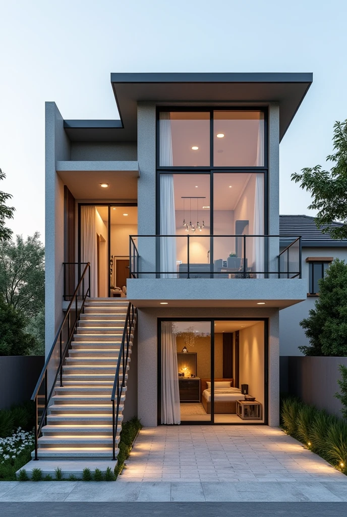 "This 90 square meter detached house is elegantly designed with an external staircase providing access to the upper floor. On the ground floor, There are independent spaces that include a cozy living room, an equipped kitchen, a separate dining room and a full bathroom. The upper floor houses two bedrooms., the main one with windows offering views to the outside, and an additional bathroom for added convenience. The outside staircase, Built with durable materials and equipped with railings, provides safe access to the upper floor. Interior finishes include ceramic tile floors in high traffic areas and hardwood in the bedrooms., with large windows for excellent lighting and ventilation."