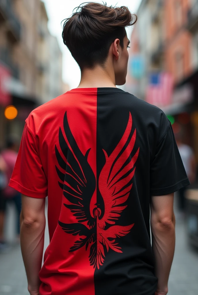 Half red and black t-shirt