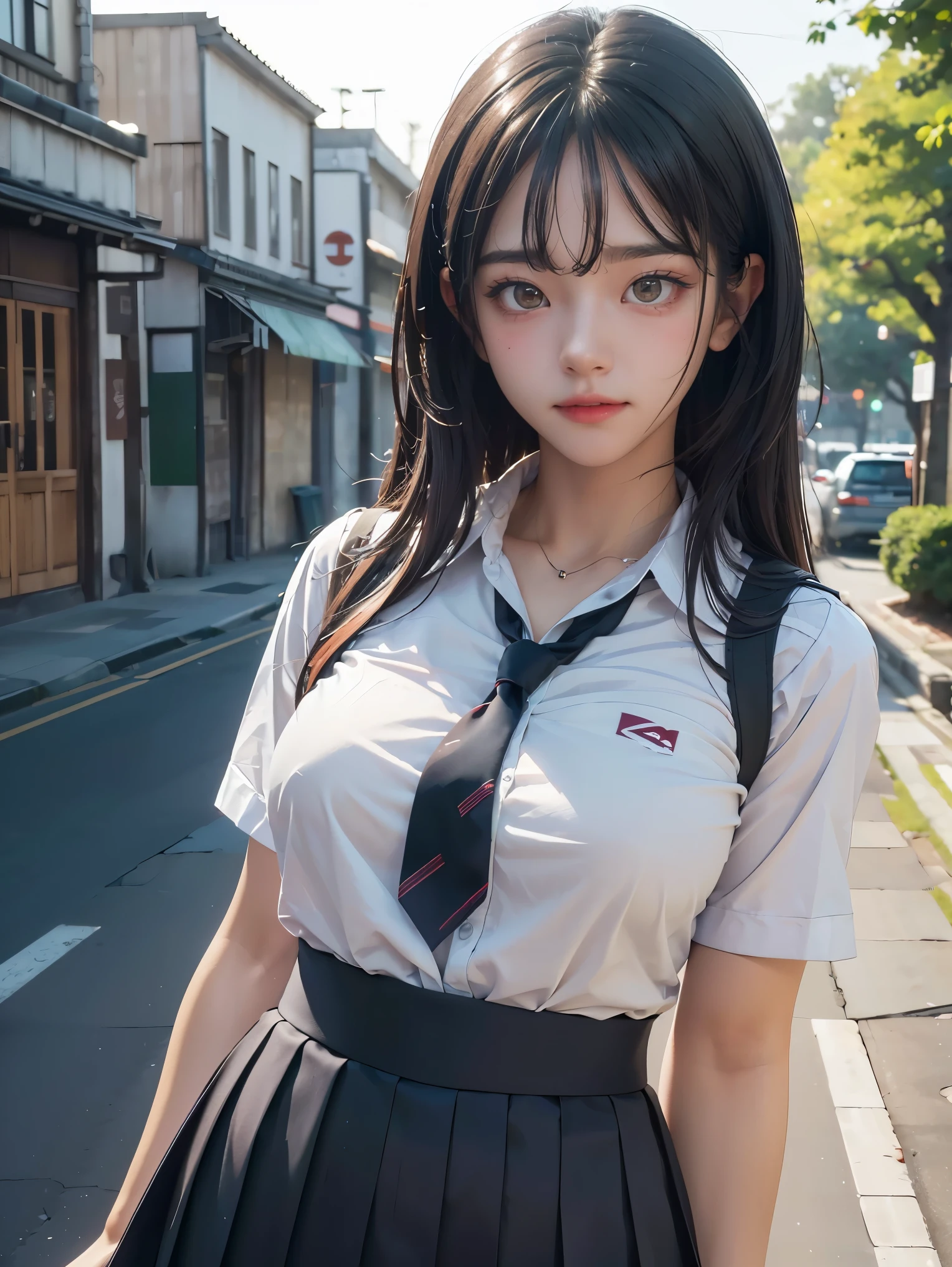 (((realistic photography))),, portrait, (afraid face:1.3),, beautiful girl, looking at viewer, , (school uniform:1.2), shirt buttoned and trousers, , (busty cleavage:1),, in the japan street, (environment details:1.3),, (RAW Photo, cg unity, photography, ultra realistic details, sharp focus, detailed skin,4k, high-res, masterpiece, best quality, realistic, vibrant:1.2),, (8k,4k, UHD, high resolution, professional, cinematic, movie, dramatic),, (anamorphic depth of field blur background), detailed background,