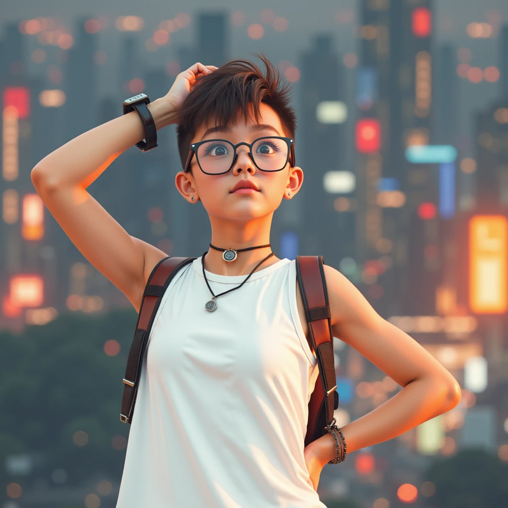 cyberpunk superhero, man with brown hair, intricate details, photorealistic, 8k, cinematic lighting, dramatic pose, futuristic cityscape background, neon lights, advanced technology, dynamic composition, vivid colors