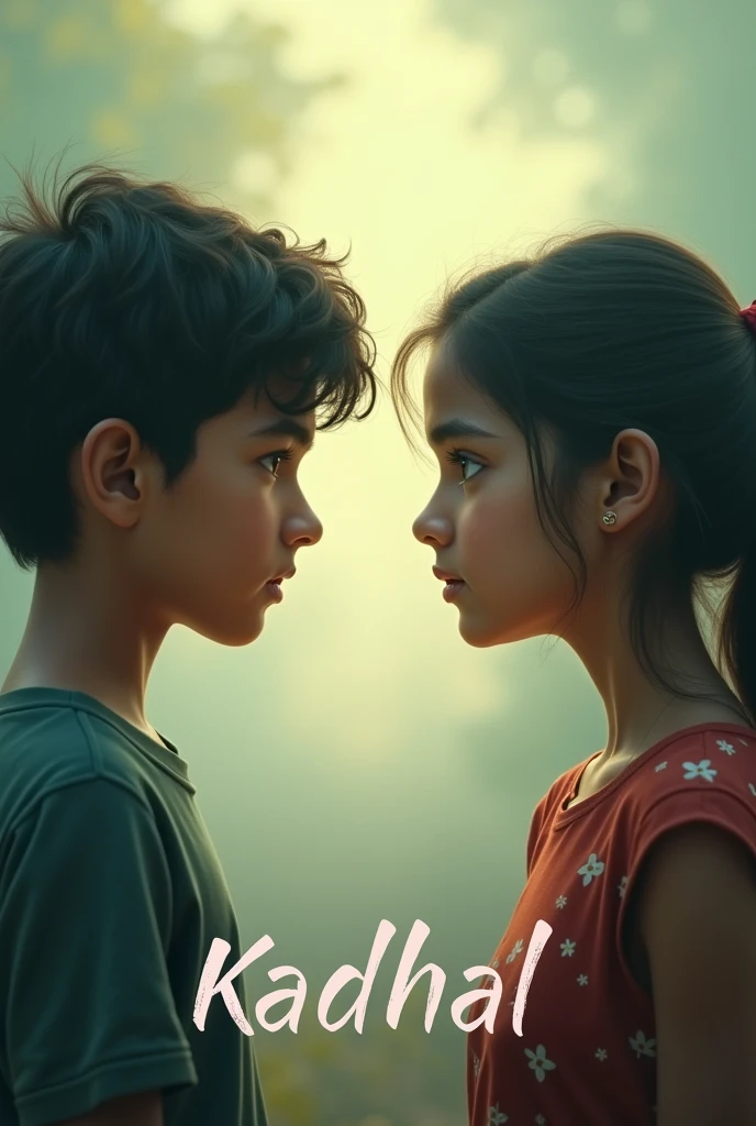 Background with two boy and girl who are separated the title kadhal at the bottom  coming soon 
