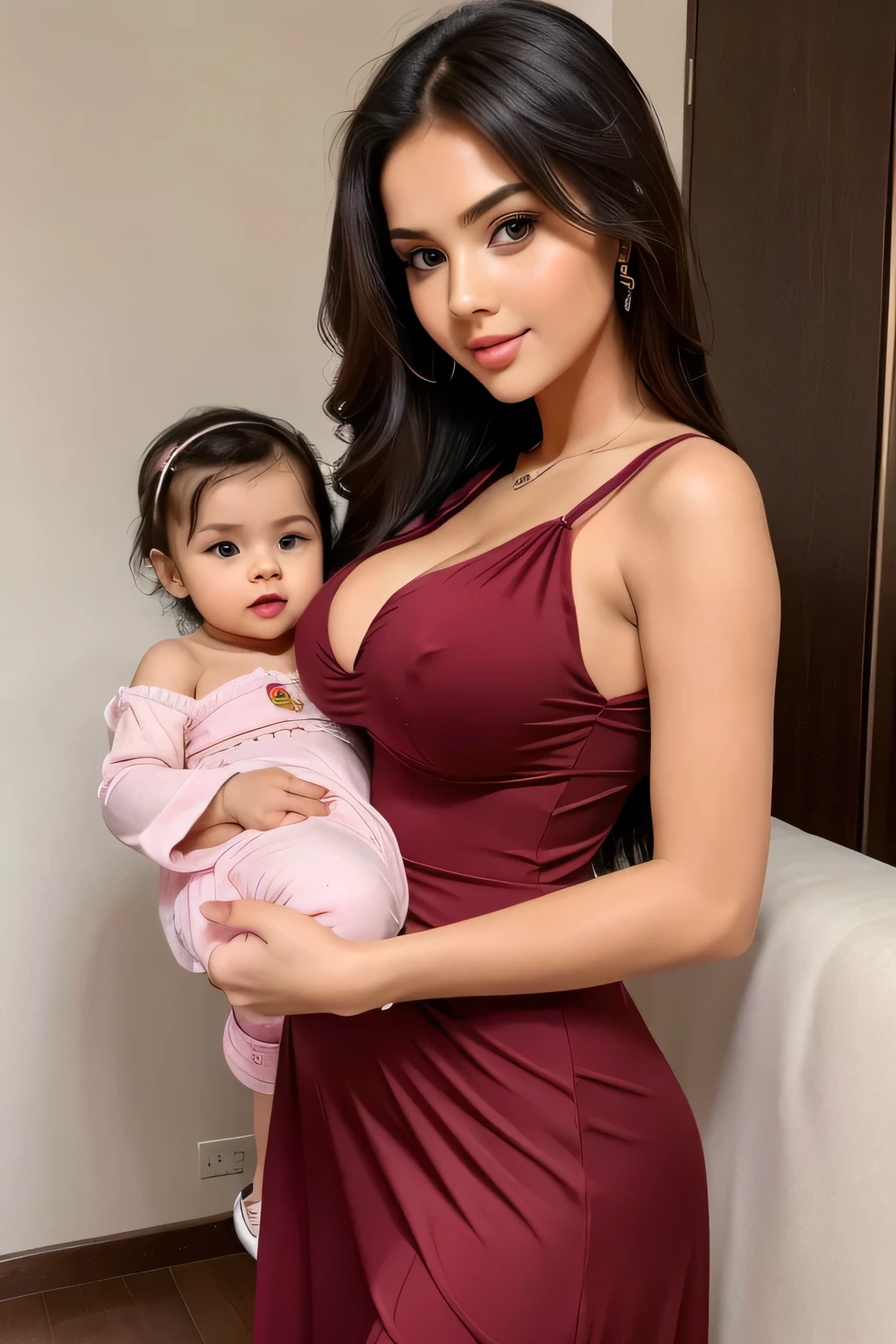 16 years cute beautiful hot girl with his cute little new born baby with medium boobs with stylish long hair with stylish modern colour full trending dress with full size pic with hot romantic mood pic