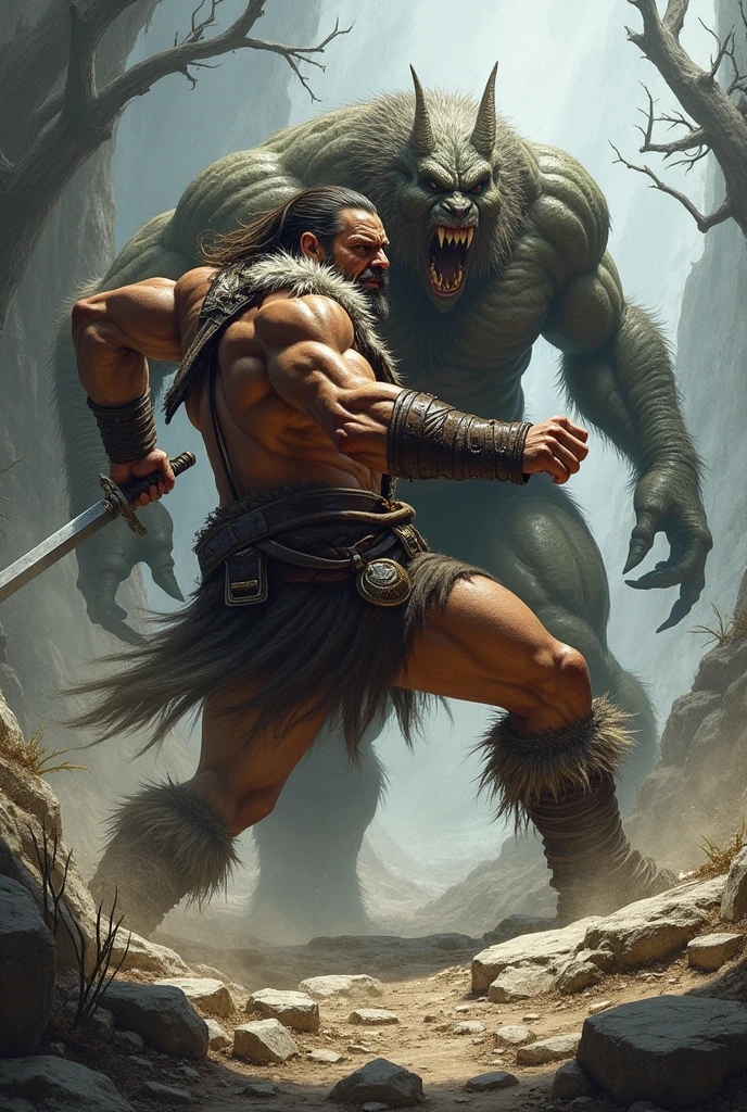 barbarian image dodge a attack of monster side view