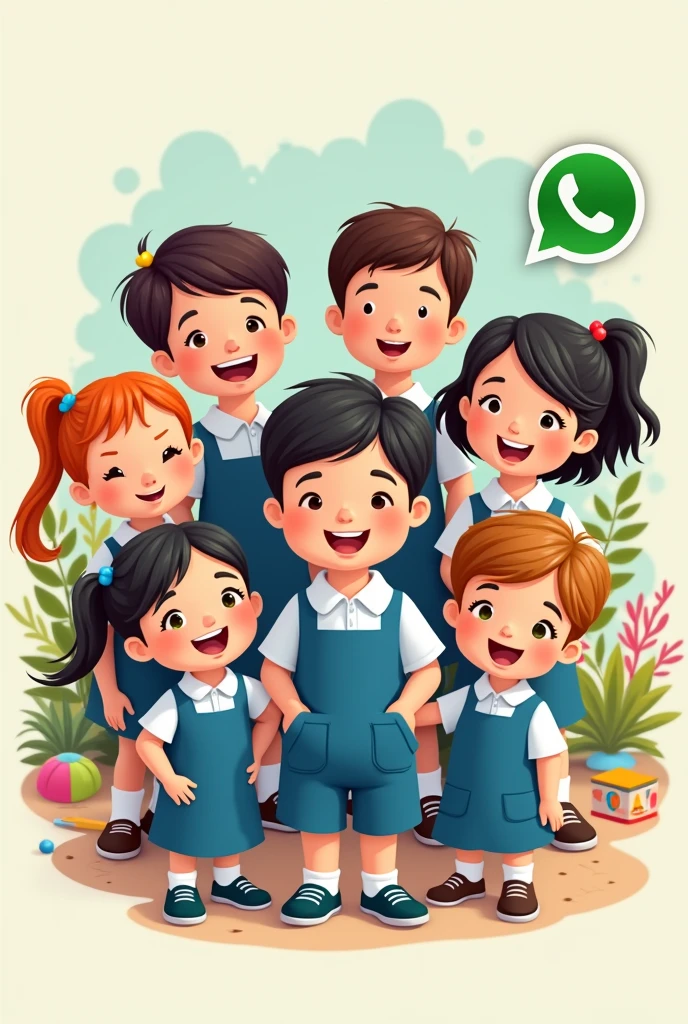 Create a WhatsApp logo for a group of preschool 1A children in blue and white uniforms