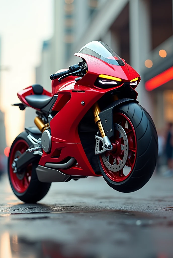 Generate a motorcycle without wheels, that this levitating, colors to take into account red, negro, that red predominates more, see animated or cartoon