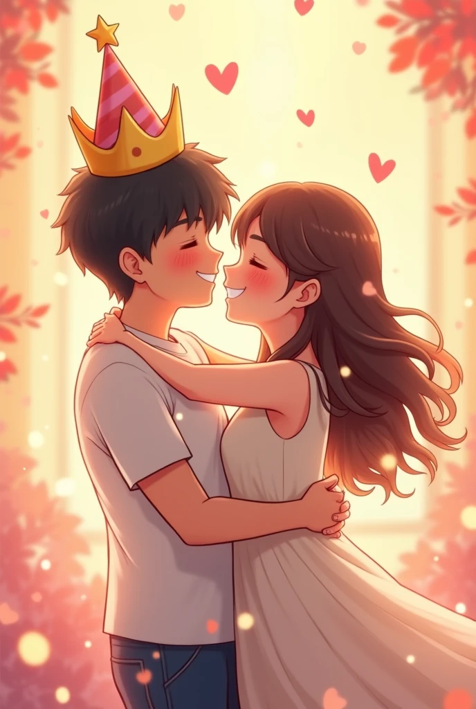 Cute couple goals for me boyfriend on his birthday wishing him with his crown birthday hat on him but generate more happy vibe couples
Exactly like this but more anime pics
