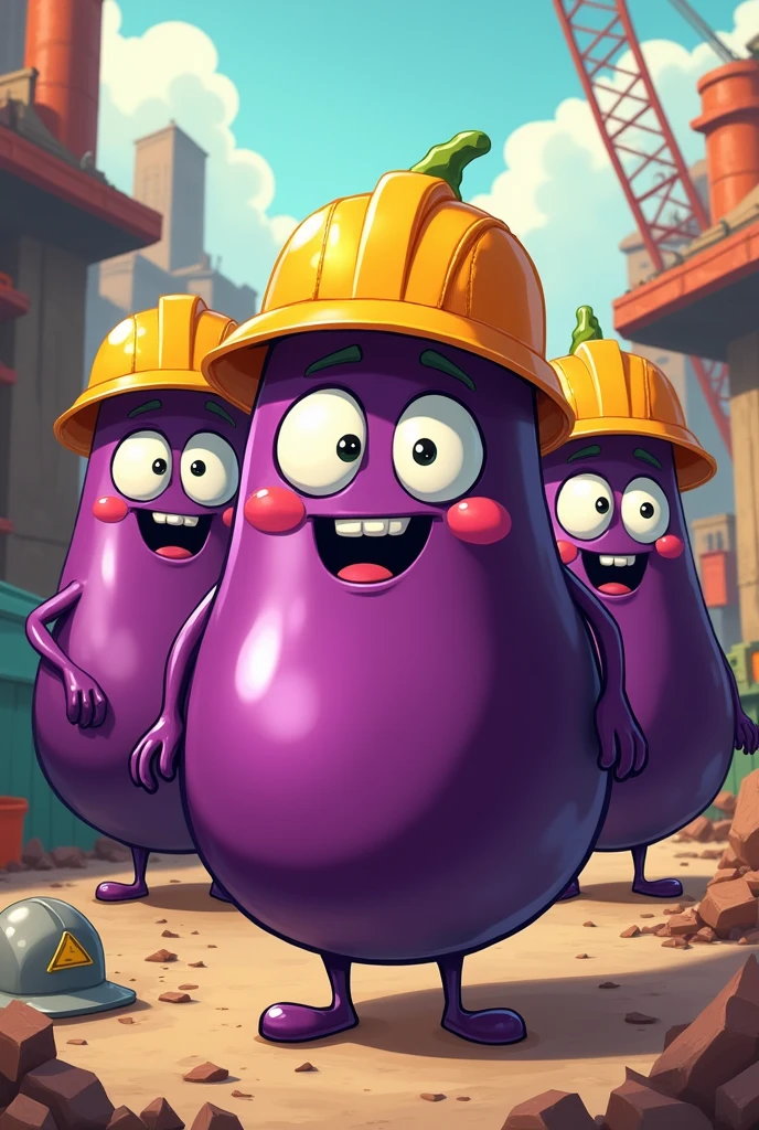 cartoon hard hatted male eggplants 