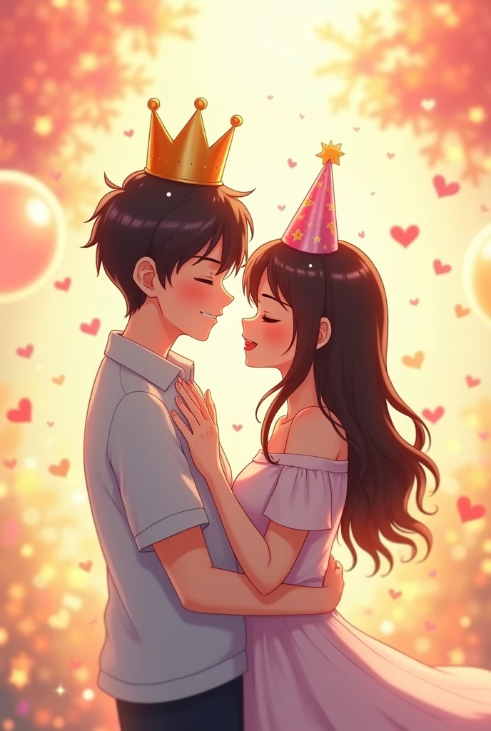 Cute couple goals for me boyfriend on his birthday wishing him with his crown birthday hat on him but generate more happy vibe couples
Exactly like this but more anime pics