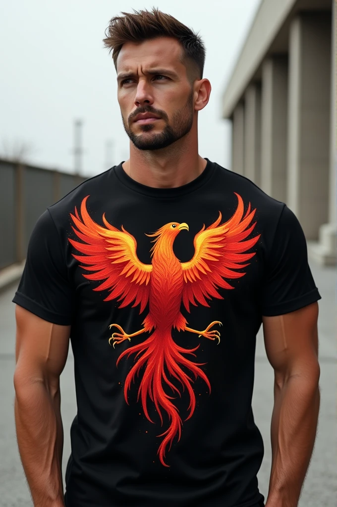 Black t-shirt with red and a phoenix on the chest 