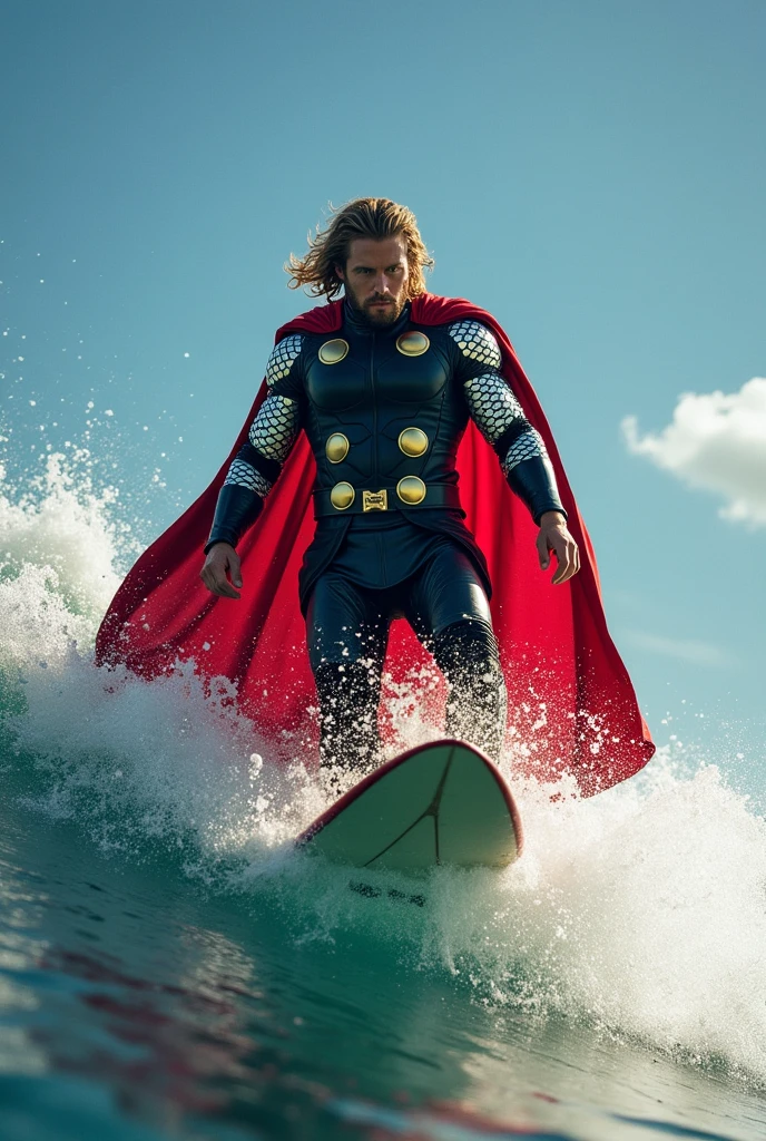 superhero thor surfing