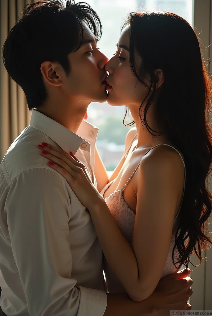 Beautiful Korean woman is having sex while licking the penis of a handsome Korean man