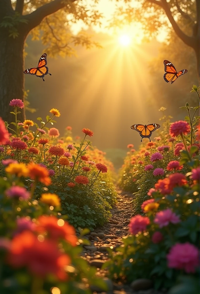 Butterflies flying over a field of flowers in the sun - SeaArt AI
