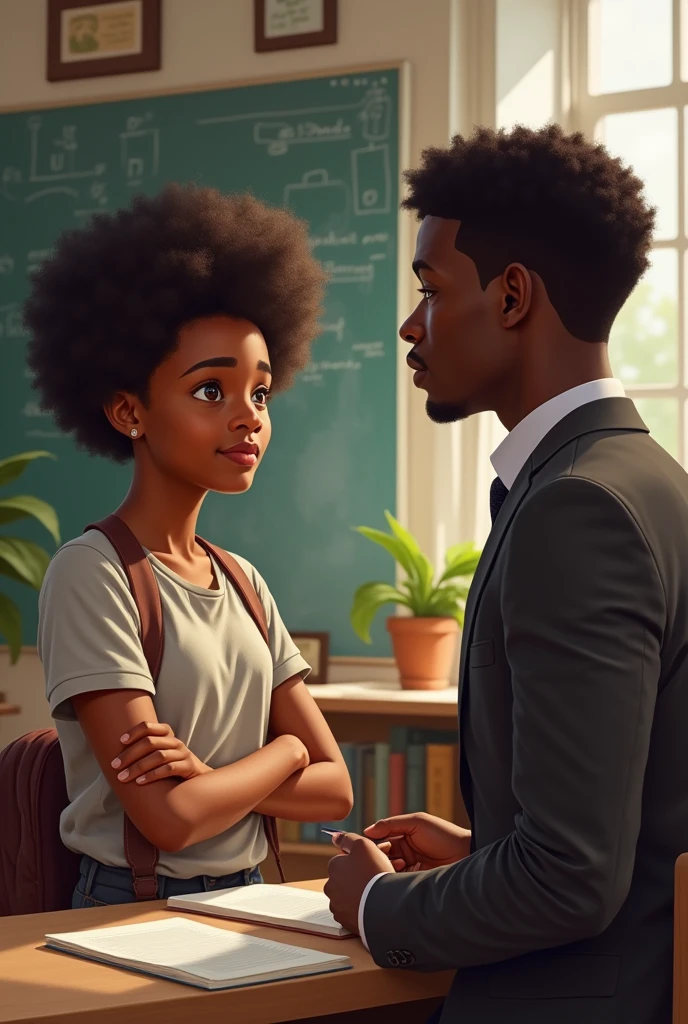 black teenager talking to the teacher
