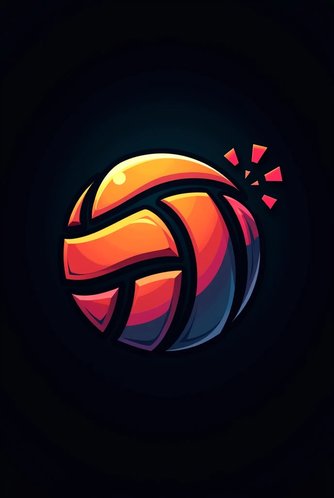 Create a unique colour volleyball logo in black background like a professional logo