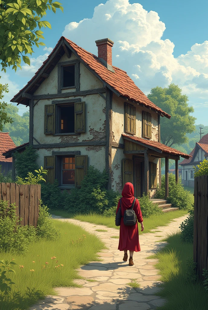 One day, Amina was traveling in a small village. An old and derelict house on the way