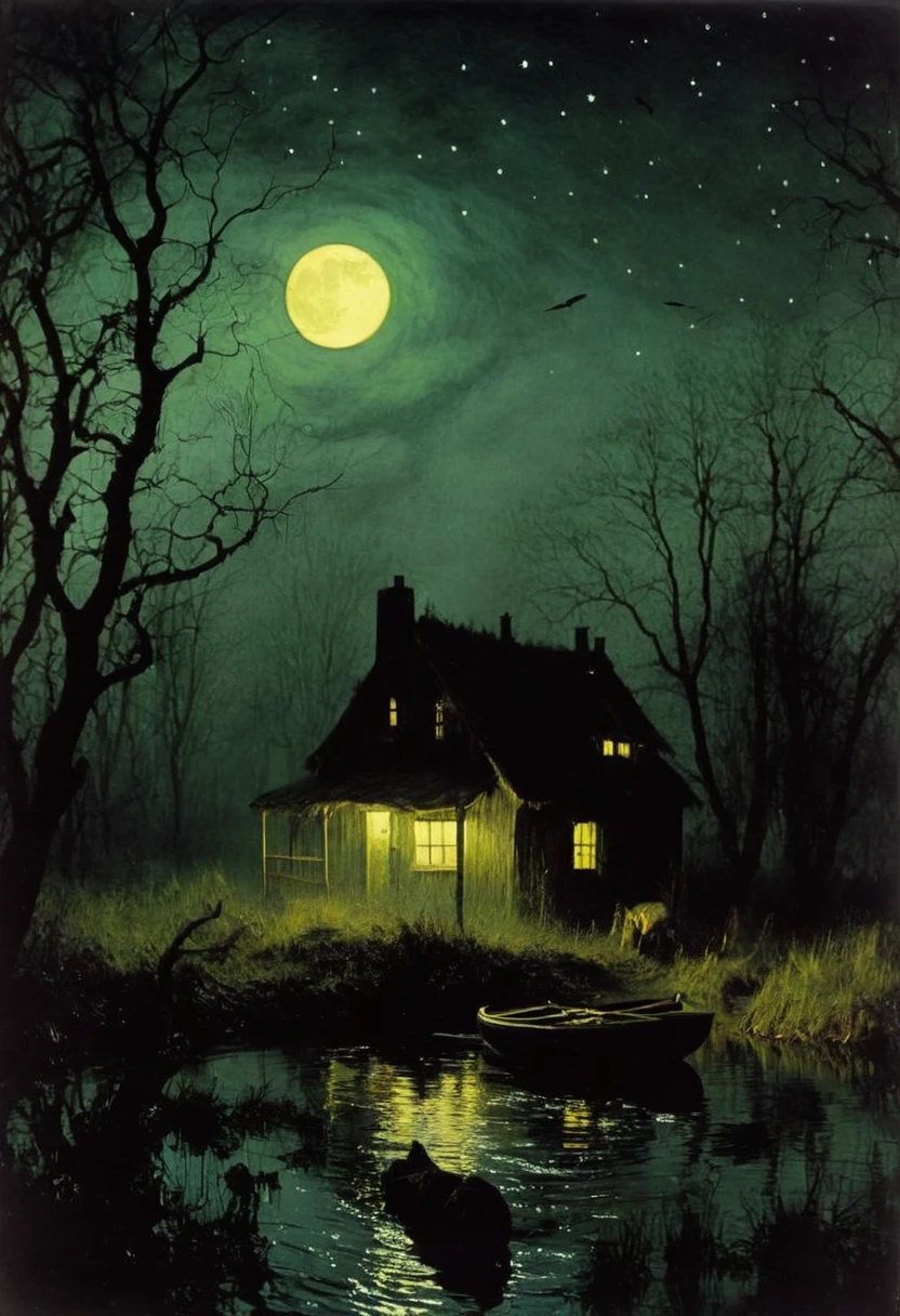 (the darkest longest night of the year), (style of Ralph Blakelock, Ed Emshwiller, Marianna Rothen, Arthur Rackham, Niko Anttila)