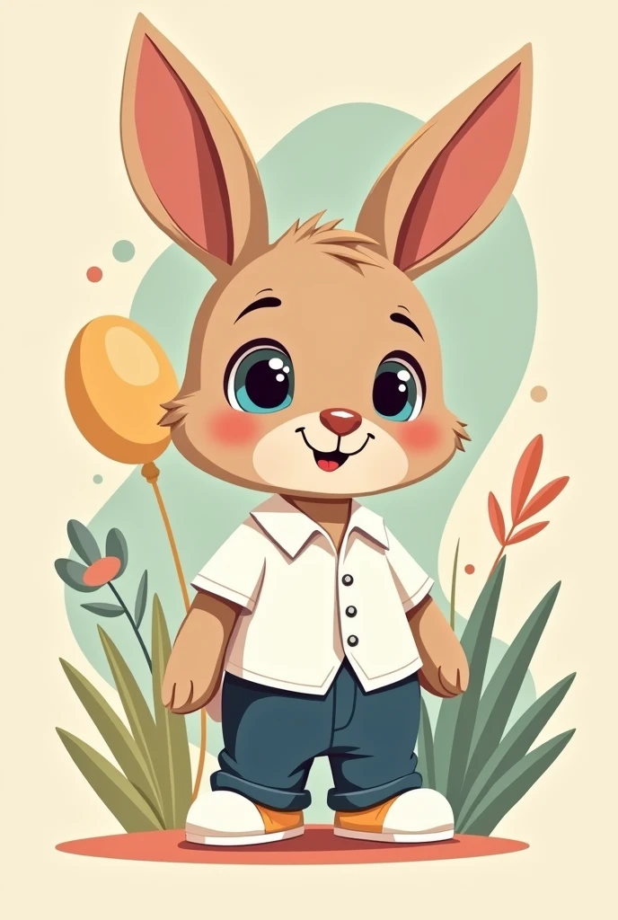 A cartoon rabbit wearing pants and shirt white shoes 