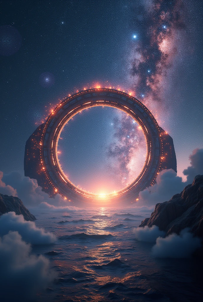 masterpiece, super detail, uhd, 8k, super detail, best quality, Milky Way, Milky Way, universe space, One Face of Stars, Twinkling Stars々, Spaceship, Countless sparkles, Circular Gate of Space-Time, the center is shining, There is light around the circle, super ancient technology, Go through the gate