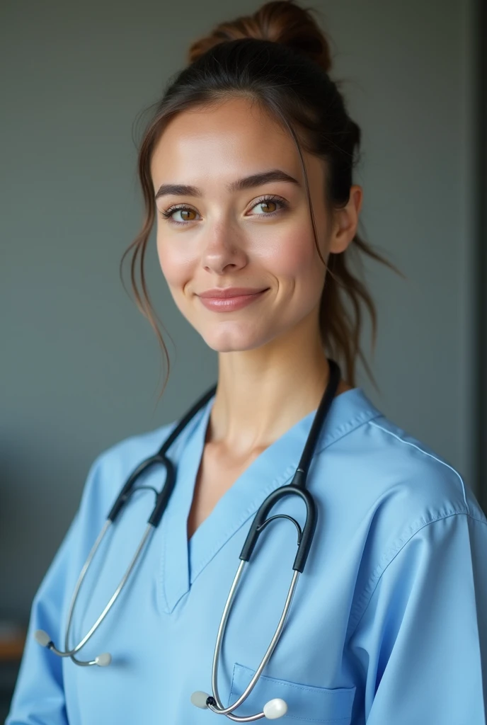 30 year old woman, female doctor in medical gown at an interview 