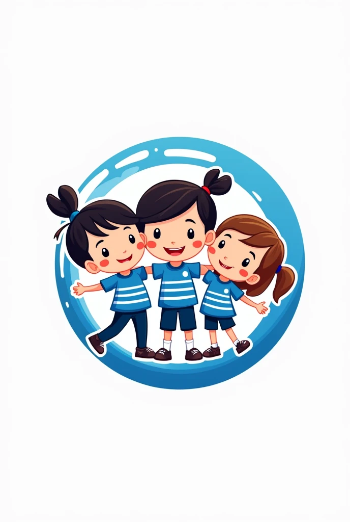 Create a logo for a group of preschool 1A children in a blue uniform with white stripes, image in a circle