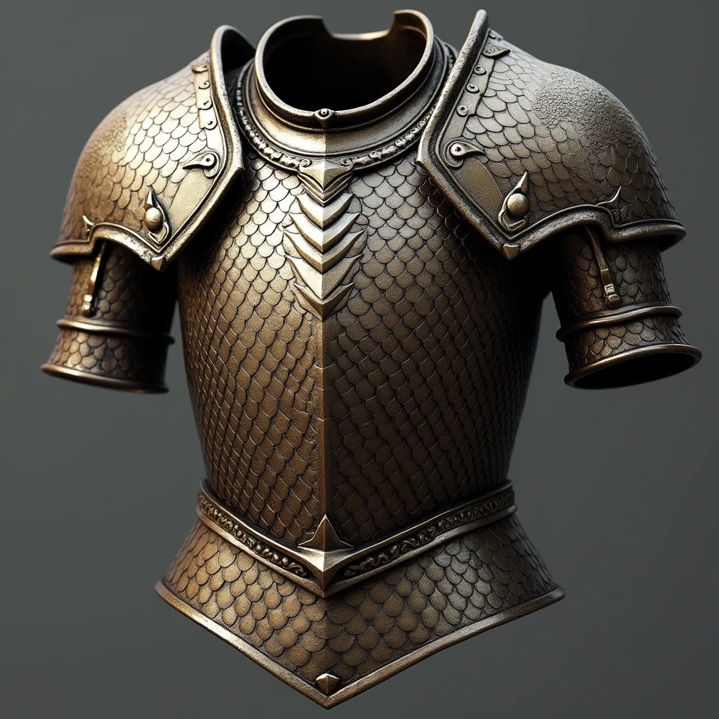 hyperrealistic, medieval, snake scale, chest armor piece