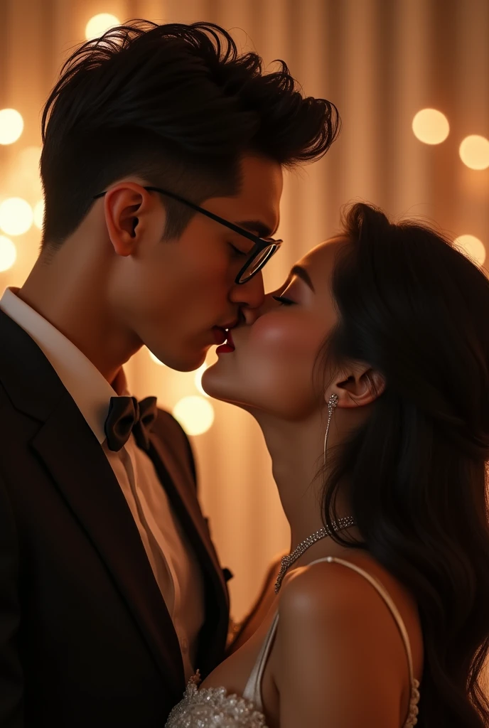 Asian male couple。The top looks handsome and abstinent（Better wear glasses）Then the recipient looks handsome and is a rich second generation。They are kissing passionately at this moment because this is their seventh year of dating
