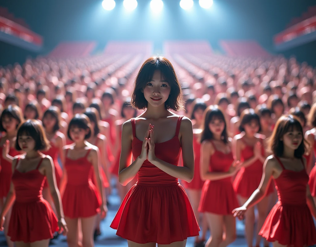 (((((Japanese Clone-girls=Myself))))), (((Super Best masterpiece Clone-girls Raw Photography Art))), (((16K, Highest quality, Ultra-high resolution, RAW Photos))), (((It's so unrealistic., With unparalleled depiction, With an unfathomable sight, An unprecedented and shocking worldview, Clone-girls: In a world of mass reproduction, Ultra-realistic))), (((Japanese Girls, Yokoyama-Yui, 22yo, Small face, Thick black hair, Semi-long hair, Dark Eyes, Mature face, Cute Smile, Smiling face, A gentle gaze, (((Very pleasant look)))))), (((Very beautiful detailed girls, Accurate body structure, Accurate body movements, Very detailed body, (((Super big breasts, Large bulge of ample breasts)))))), (((Nogizaka46 - Idol group stage costumes, Short skirt, hour々I can see your pants, Cleavage Emphasis, Emphasise the fullness of your breasts))), ((((((((Very detailed, Myself cloning, Depiction of splitting oneself, 1Myself girl→1,000,000,000,000,000,000,000,000,000,000Myself cloning girls)))))))), (((((((Myself clone-girlsから, Myself keeps multiplying, (Very detailed and intricate, To the exact, Flawless, (((In the same female body,With the same face, With the same hairstyle, In the same clothes, At the same height, 同じSuper big breastsである))), In a detailed depiction), 1,000,000,000,000,000,000,000,000,000,000 people))))))), (((((Myself girls only))))), (((((1,000,000,000,000,000,000,000,000,000,000Myself girls))))), (((((Very detailed depiction, A singing and dancing Myself idol group, On a large outdoor stage, A splendid dance performance, Over 100 people, Gaze into the audience, Fun and powerful singing, Dance with unified group movements))))), (((Very detailed, The auditorium is packed, The whole audience is Myself's crowd, Dressed differently from idol groups))), (((((The camera focuses on idol groups., Clear and accurate perspective depiction, Ultra-wide field of view, Focus on the average value of the image))))), The best dance performance ever, Myself and the others were going crazy and the atmosphere was at its peak.