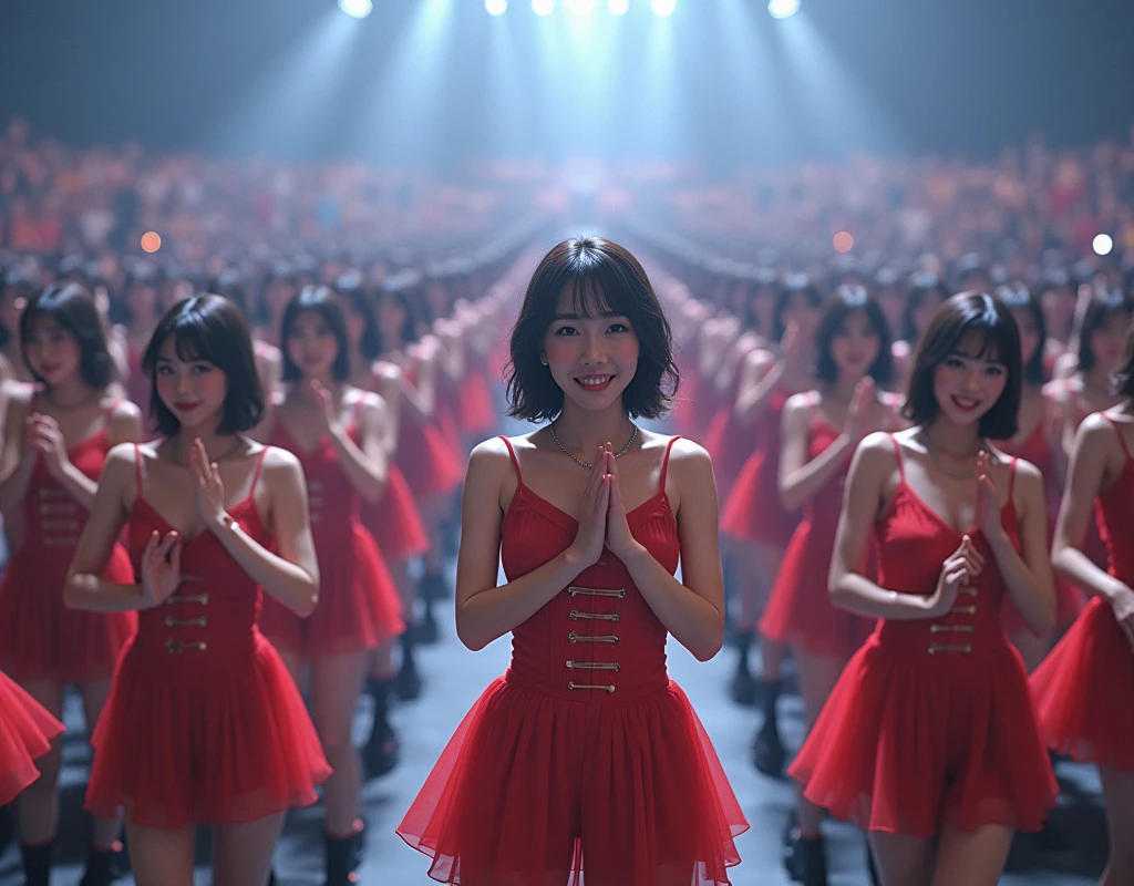 [Japanese Clone girls=Myself], [Perfect Clone girls Raw Photography Art], [16K, Highest quality, Ultra-high resolution], (((Unrealistic, Unprecedented sight, hyperdimensional space, A sight beyond imagination, (((A world of mass proliferation of myselves, Ultra-realistic)))))), (Japanese, woman, 25-year-old, Saito-Asuka), ((Small face, Brown and black hair, Short Hair)), ((Very beautiful detailed girls, Accurate body structure, Very detailed and perfect super busty body)), ((amazing super big tits, Large, swelling breasts)), (Dark Eyes, Mature face, Cute Smile, A gentle gaze), (Happy laughter), [[(((((Very detailed, 1girl→1,000,000,000,000,000,000,000,000,000,000,000,000,000cloning girls))))), (((((Extremely detailed and precise depiction of the double, Perfectly the same girl, The exact same smile, Perfect matching hairstyle, Perfect same clothes, Exactly the same height, Perfect same super busty))))), (((((Myself only))))), (((Very detailed, on stage, Idol Group, Nogizaka46's stage costumes, 1,000,000,000,000Myself))), (((Very detailed, General seating, camisole, 1,000,000,000,000,000,000,000Myself)))]], (((Perfect description, Smiling face, hug, wave hands, Matching poses, Matching dance, Sexy pose, In a row, Infinite Alignment))), (((Very detailed, Super crowded in a different dimension, Abnormal crowding, Super crowded))), (Large Concert Hall, Front bright light, Illuminated by spotlights, Live Stage Lighting), (((Very wide field of view, Very detailed, Detailed ultra-perspective depiction, The back is in focus)))), Group idol group photo, Anywhere Angle