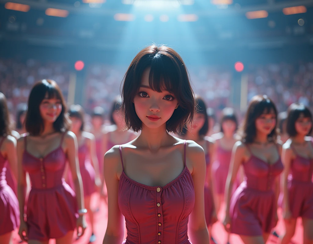 [Japanese Clone girls=Myself], [Perfect Clone girls Raw Photography Art], [16K, Highest quality, Ultra-high resolution], (((Unrealistic, Unprecedented sight, hyperdimensional space, A sight beyond imagination, (((A world of mass proliferation of myselves, Ultra-realistic)))))), (Japanese, woman, 22-year-old, Saito-Asuka), ((Small face, Brown and black hair, Short Hair)), ((Very beautiful detailed girls, Accurate body structure, Very detailed and perfect super busty body)), ((amazing super big tits, Large, swelling breasts)), (Dark Eyes, Mature face, Cute Smile, A gentle gaze), (Happy laughter), [[(((((Very detailed, 1girl→1,000,000,000,000,000,000,000,000,000,000,000,000,000cloning girls))))), (((((Extremely detailed and precise depiction of the double, Perfectly the same girl, The exact same smile, Perfect matching hairstyle, Perfect same clothes, Exactly the same height, Perfect same super busty))))), (((((Myself only))))), (((Very detailed, on stage, Idol Group, Nogizaka46's stage costumes, 1,000,000,000,000Myself))), (((Very detailed, Audience seats, camisole, 1,000,000,000,000,000,000,000Myself)))]], (((Perfect description, Smiling face, hug, wave hands, Matching poses, Matching dance, Sexy pose, In a row, Infinite Alignment))), (((Very detailed, Super crowded in a different dimension, Abnormal crowding, Super crowded))), (Large Concert Hall, Front bright light, Illuminated by spotlights, Live Stage Lighting), (((Very wide field of view, Very detailed, Detailed ultra-perspective depiction)))), Group idol group photo, Anywhere Angle