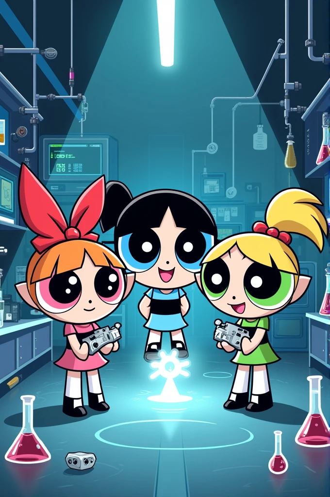 Powerpuff Girls in a laboratory