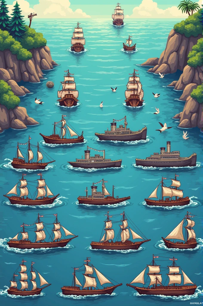 pixel art, spritesheet, game of ships, Retro Game