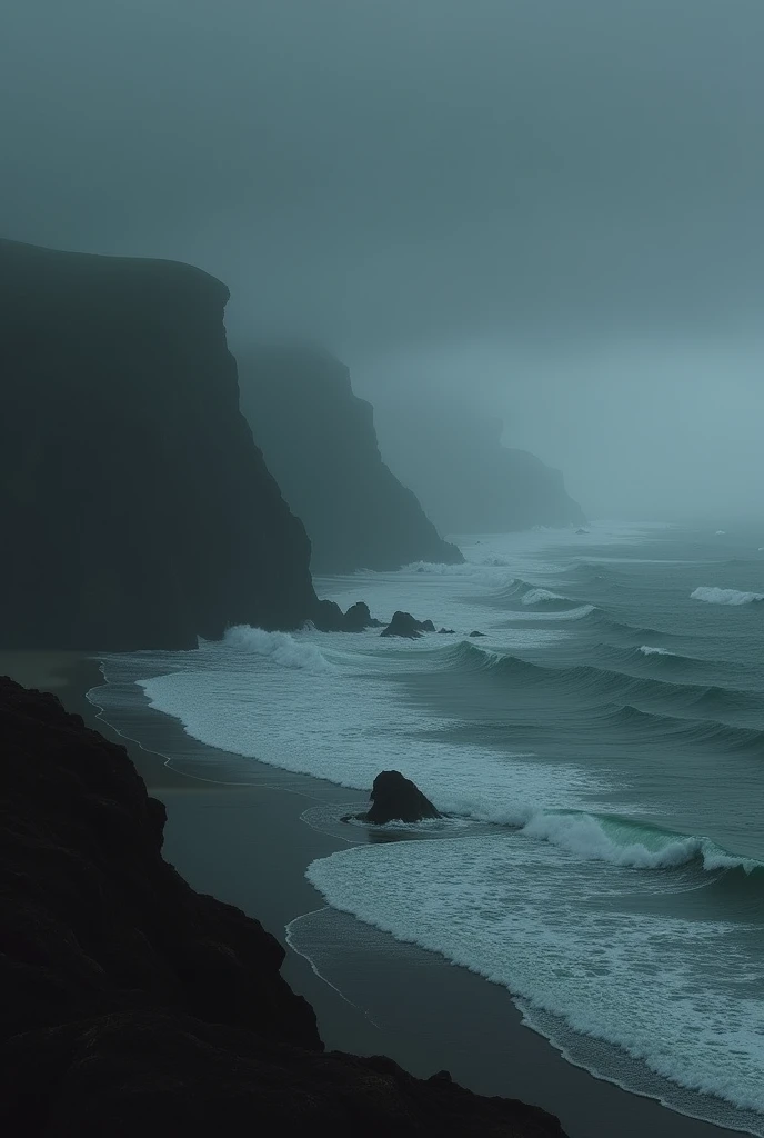 A dark themed seashore without anyone