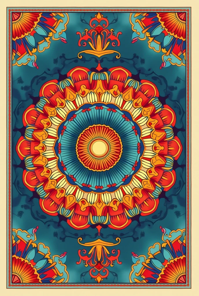 (Round mandala on a rectangular background in classic color