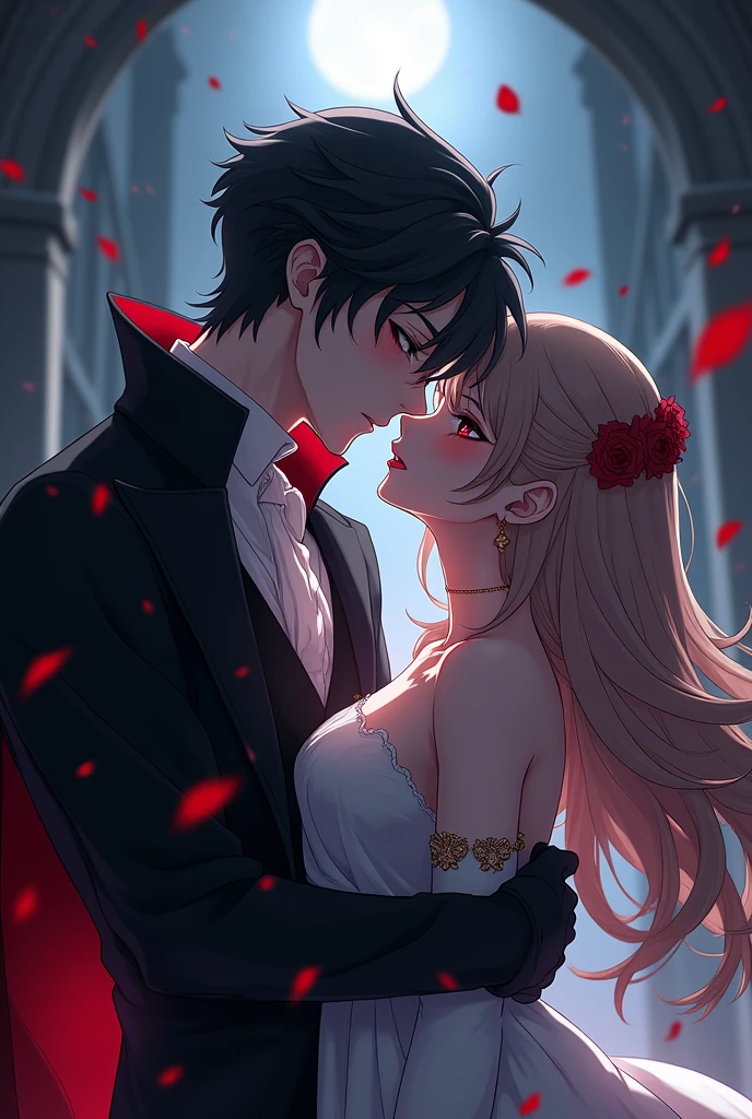 Handsome Anime Vampire Boy Sucking Blood Of Anime Girl