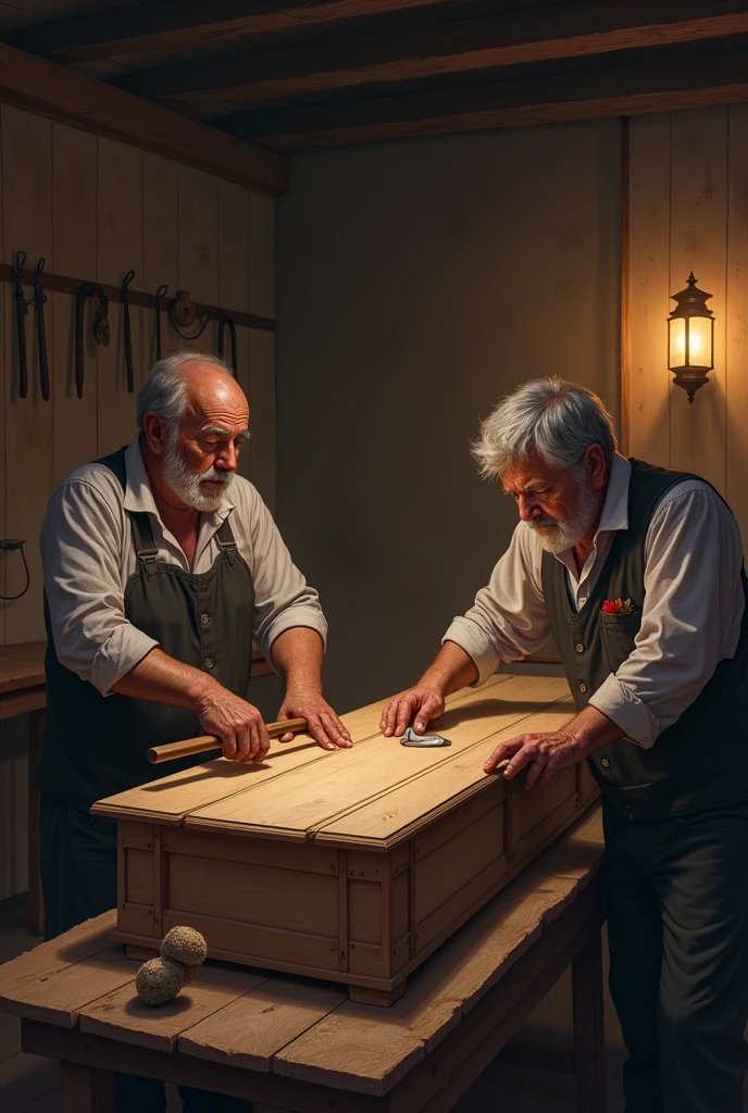 Men making a coffin
