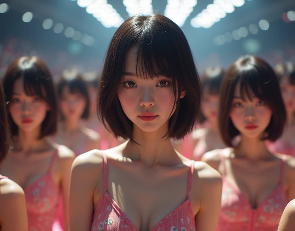 [Japanese Clone girls=Myself], [Perfect Clone girls Raw Photography Art], [16K, Highest quality, Ultra-high resolution], (((Unrealistic, Unprecedented sight, hyperdimensional space, A sight beyond imagination, (((A world of mass proliferation of myselves, Ultra-realistic)))))), (Japanese, woman, 25-year-old, Saito-Asuka), ((Small face, Brown and black hair, Short Hair)), ((Very beautiful detailed girls, Accurate body structure, Very detailed and perfect super busty body)), ((amazing super big tits, Large, swelling breasts)), (Dark Eyes, Mature face, Cute Smile, A gentle gaze), (Happy laughter), [[(((((Very detailed, 1girl→1,000,000,000,000,000,000,000,000,000,000,000,000,000cloning girls))))), (((((Extremely detailed and precise depiction of the double, Perfectly the same girl, The exact same smile, Perfect matching hairstyle, Perfect same clothes, Exactly the same height, Perfect same super busty))))), (((((Myself only))))), (((Very detailed, on stage, Idol Group, Nogizaka46's stage costumes, 1,000,000,000,000Myself))), (((Very detailed, General seating, camisole, 1,000,000,000,000,000,000,000Myself)))]], (((Perfect description, Smiling face, hug, wave hands, Matching poses, Matching dance, Sexy pose, In a row, Infinite Alignment))), (((Very detailed, Super crowded in a different dimension, Abnormal crowding, Super crowded))), (Large Concert Hall, Front bright light, Illuminated by spotlights, Live Stage Lighting), (((Very wide field of view, Very detailed, Detailed ultra-perspective depiction)))), Group idol group photo, Anywhere Angle