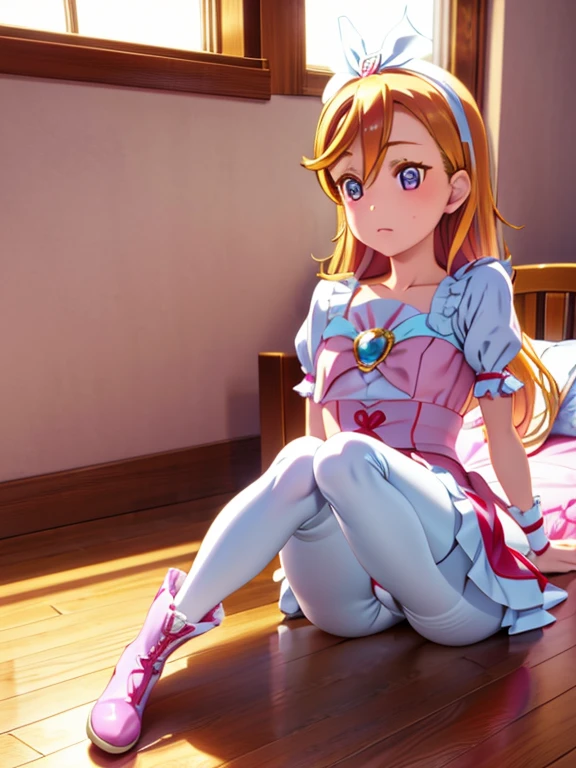 Cure Rhythm、Pretty Cure、Blonde、Long Hair、Medium chest、Bedroom、One girl、((pantyhose))、(boots)、Leg spread