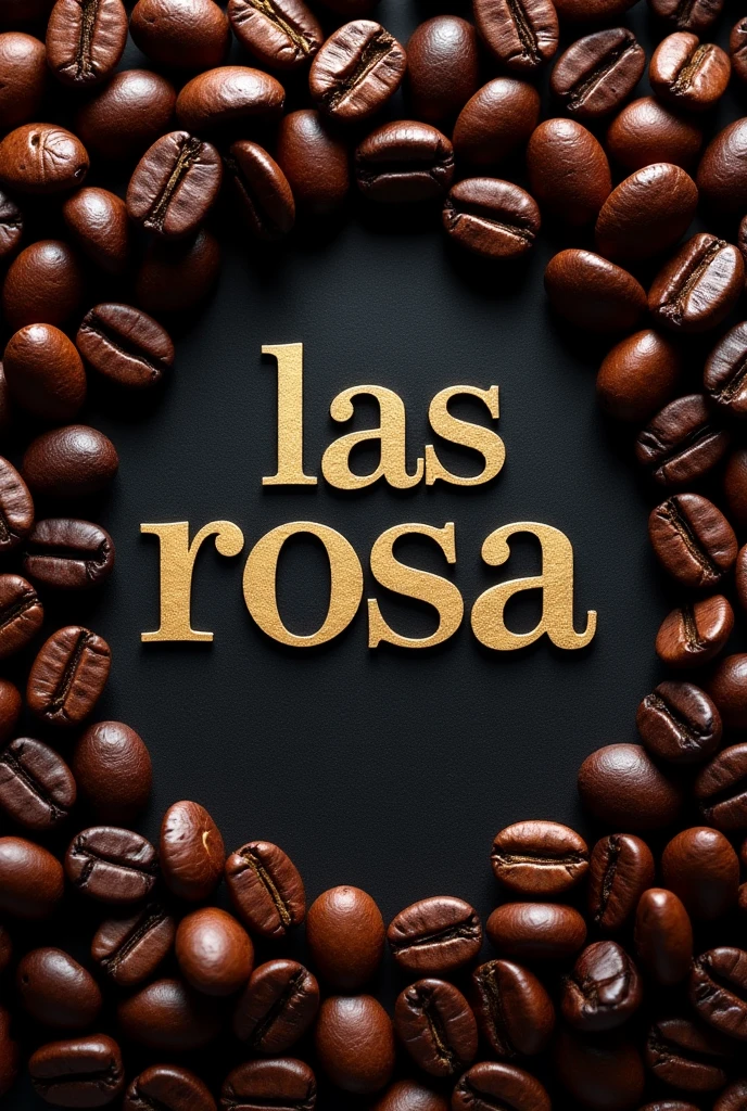 Image with coffee beans as a branded background "the roses" as text all in Spanish format