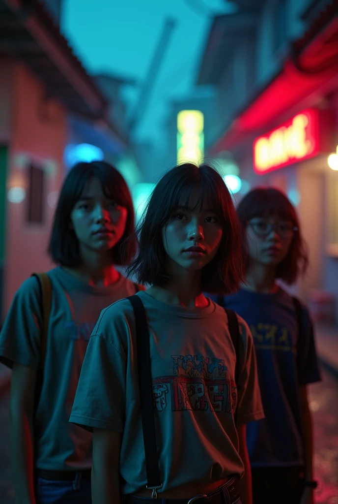 Genre image from the movie stranger things With the lighting and color of the style picture from the movie​ stranger​ things Typical of the split in Thailand in the 90s'