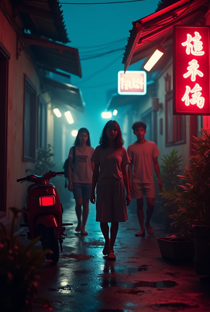 Genre image from the movie stranger things With the lighting and color of the style picture from the movie stranger things Typical of the split in Thailand in the 90s'