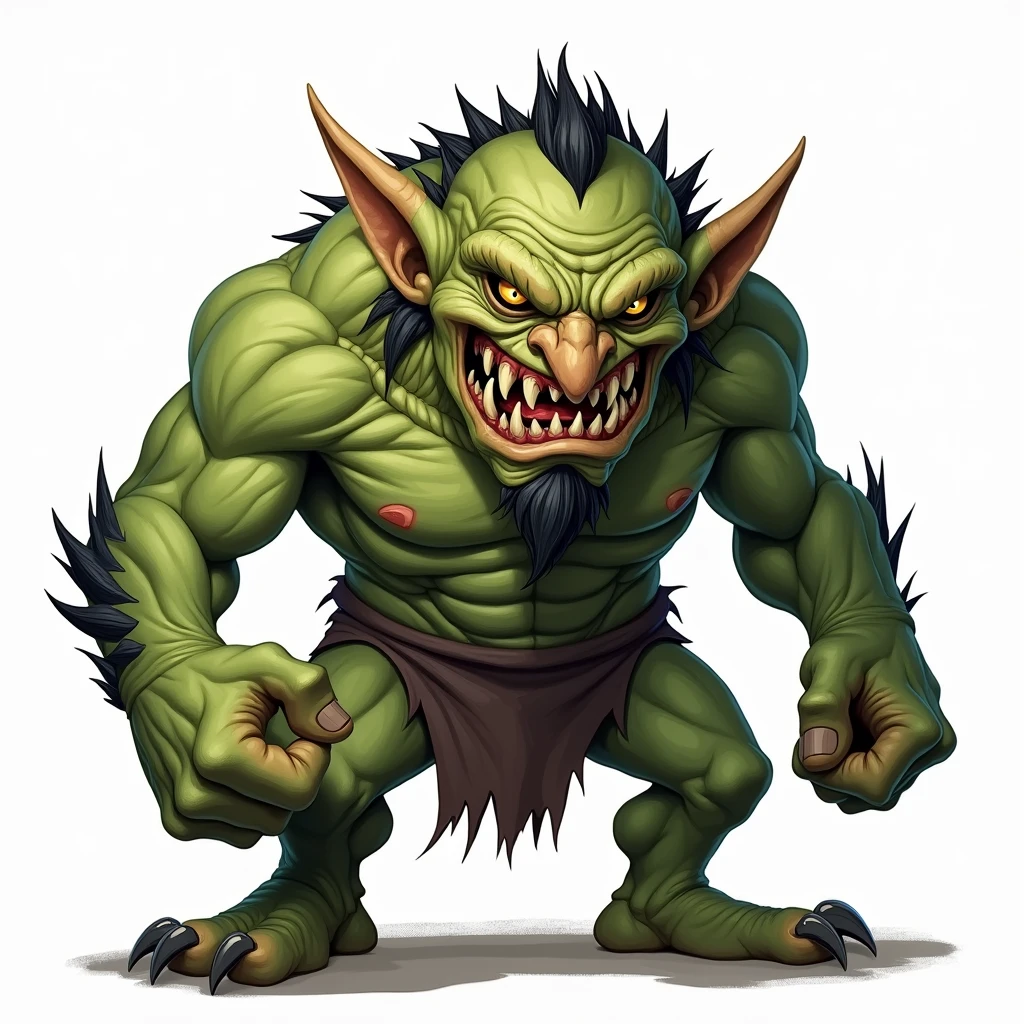 aggressive adult goblin drawn by akira toriyama, white background