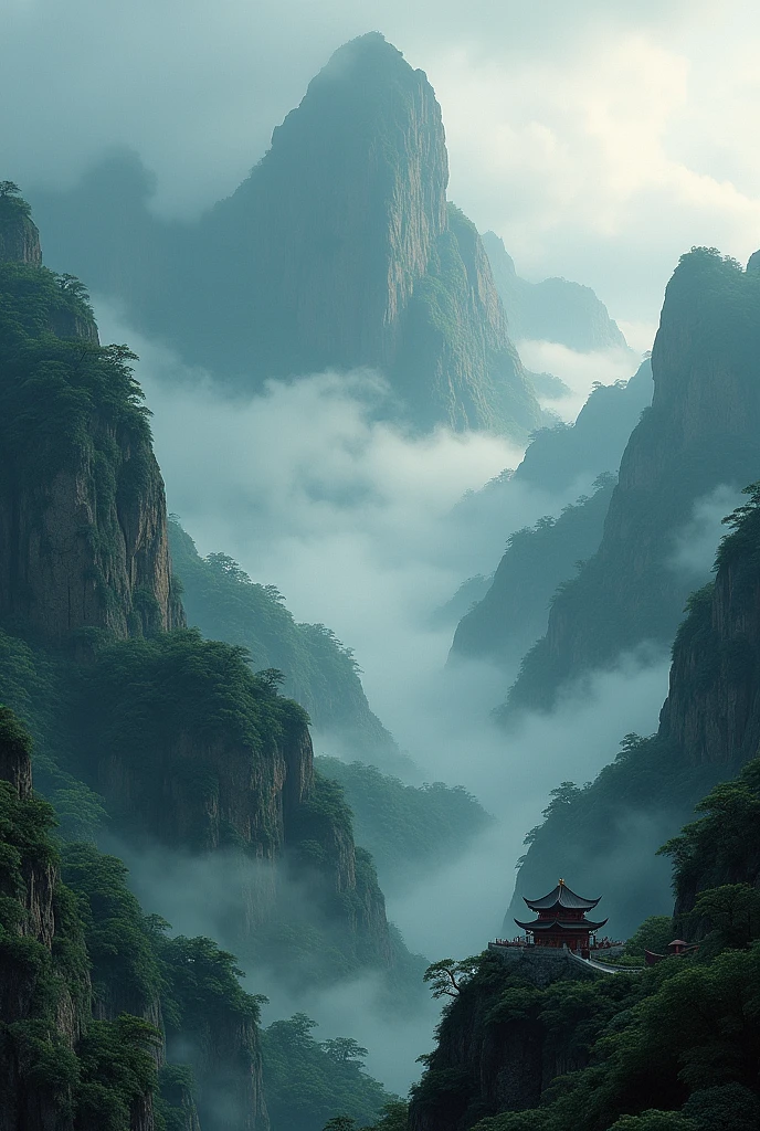 The Chinese-style mountain atmosphere is mainly dominated by dark tones.