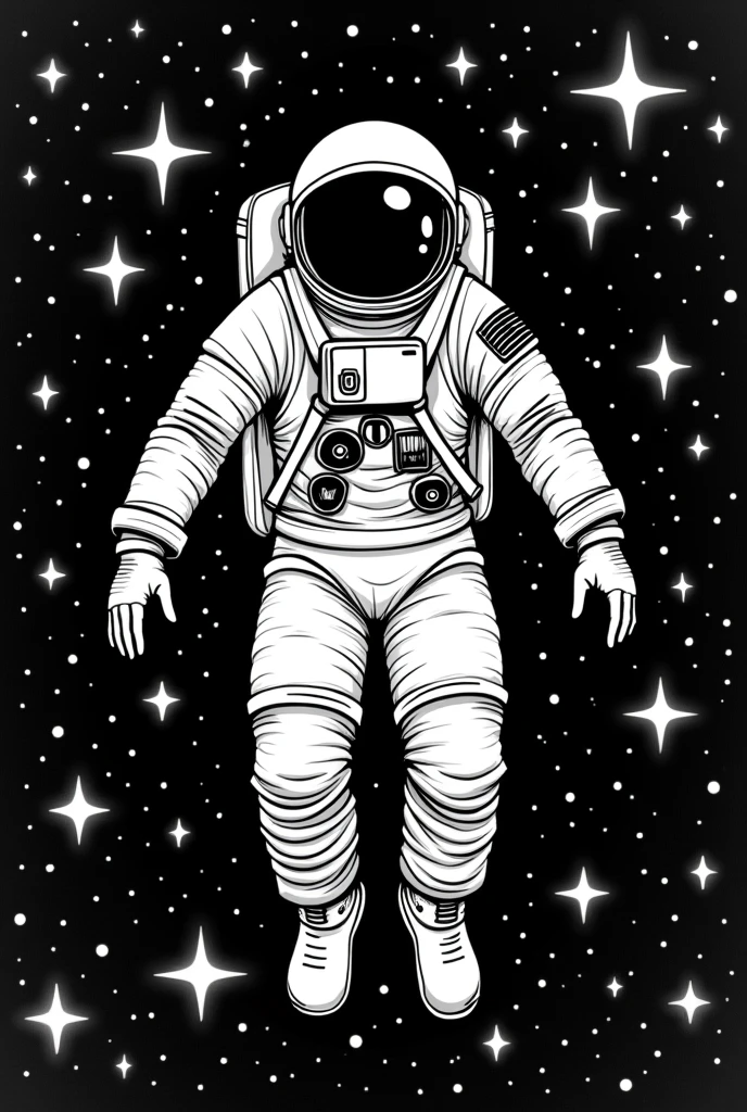Astronaut in the stars coloring page black and white 