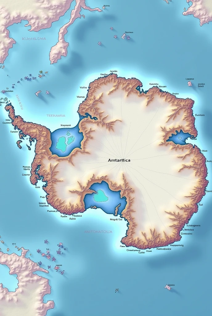 map of Antarctica where the lakes can be seen : victoria , Tanganica , obscene , swing , turkana , Alberto, Moero y Pain