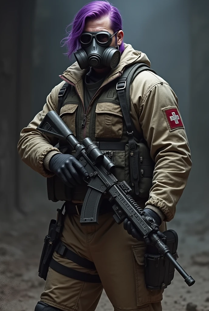 Combat Uniform gas mask Thread Bob male Deep purple hair bleed