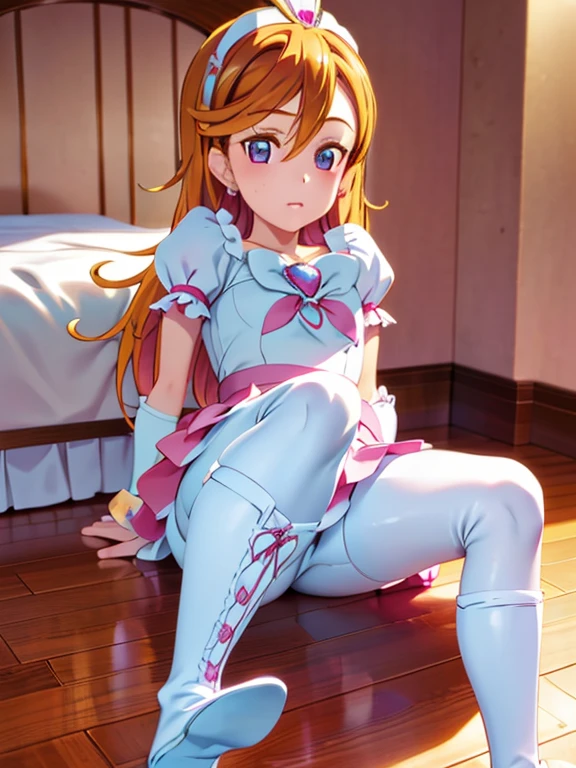 Cure Rhythm、Pretty Cure、Blonde、Long Hair、Medium chest、Bedroom、One girl、((Pantyhose with holes))、(boots)、Leg spread、Poop sitting